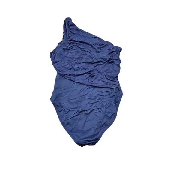 NWOT La Blanca Island Goddess Shirred One Shoulder One Piece - Indigo Sz 8 - Picture 5 of 7